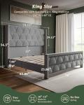 OHOHOLIVE King Size Bed Frame with 56" Headboard - Velvet Upholstered Wingback Platform Bed Frame, Noise Free, Sturdy Wooden Slat Support (Deep Gray, King)