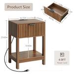 Nasonet Night Stand Set 2, Fluted Nightstand with Charging Station, Wood Bedside Table with Drawer & Storage Shelf, Modern End Tables for Bedroom Sofa Couch Office, Walnut