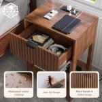 Nasonet Night Stand Set 2, Fluted Nightstand with Charging Station, Wood Bedside Table with Drawer & Storage Shelf, Modern End Tables for Bedroom Sofa Couch Office, Walnut