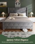 OHOHOLIVE King Size Bed Frame with 56" Headboard - Velvet Upholstered Wingback Platform Bed Frame, Noise Free, Sturdy Wooden Slat Support (Deep Gray, King)
