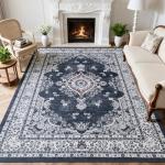 WEZVIX Washable 8x10 Area Rug for Living Room,Traditional Vintage Floral Large Rug,Soft Low Pile Boho Carpet for Dining Room,Guestroom,Office,Kids Room,Farmhouse,Nursery,Living Room Decor