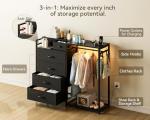 KKL Dresser for Bedroom with Clothes Hanging Rack, Reversible Bedroom Dresser with Shoe Rack & 6 Fabric Drawers, 3-in-1 Storage Chest of Drawers with Led Lights & Charging Station for Closet, Black