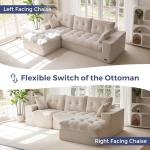 MAXYOYO 104" L Shaped Modular Sectional Sofa with Ottoman, Cloud Boneless Couch with Layered Cushion, Upholstered Sofa in a Box, Flexible Module Combination for Living Room, No Assembly, Beige