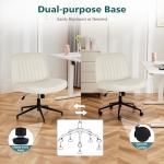 OLIXIS Criss Cross Chair with Wheels Wide Cross Legged Office Desk Vanity Chair Comfy Fabric Armless Adjustable Swivel for Home Computer Task PU Beige