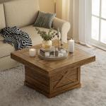 Lareth Coffee Table 31.5 in Rustic Center Table with X Design Wooden Pedestal for Living Room, Small Square Home Office Tea Accent Table for Dining Room Apartment, Walnut