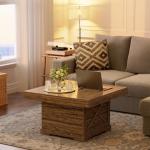 Lareth Coffee Table 31.5 in Rustic Center Table with X Design Wooden Pedestal for Living Room, Small Square Home Office Tea Accent Table for Dining Room Apartment, Walnut