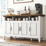 Amada Buffet Cabinet with Storage, 55" Large Sideboard Storage Cabinet with Adjustable Shelves, 4 Doors, Modern Farmhouse Coffee Bar Cabinet