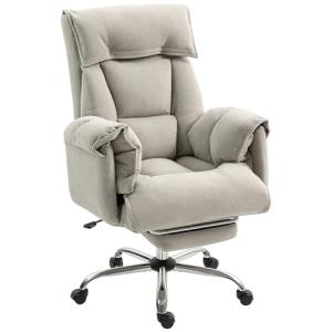 HOMCOM Executive Office Chair Comfy with Foot Rest, Reclining Swivel Computer Desk Chair with High Back, Thick Cushion, Padded Armrest, Adjustable Height, Rolling Wheels, Light Taupe Gray