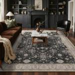 GENIMO 8x10 Area Rugs for Living Room,Machine Washable Non-Slip Vintage Rug, Low Pile Lightweight Carpet for Bedroom, Dining Room, Home Office, Stain & Fade Resistant,Black