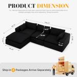VIKAYAMICS 127" Modular Sectional Cloud Couch with Deep Seat & High-Resilience Foam, Black Upholstered Chenille Sofa, No Assembly Required