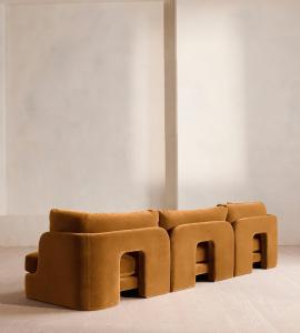 Warm Orange Velvet Modular Curved Plush Stylish Modern Living Room Combo Sofa