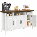 Amada Buffet Cabinet with Storage, 55" Large Sideboard Storage Cabinet with Adjustable Shelves, 4 Doors, Modern Farmhouse Coffee Bar Cabinet