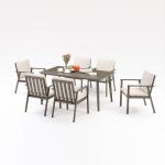 SeeHill 7-Piece Patio Dining Set, Aluminum Table and Chairs with Umbrella Hole, Limed Oak Outdoor Furniture for Deck, Garden