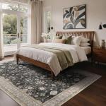 GENIMO 8x10 Area Rugs for Living Room,Machine Washable Non-Slip Vintage Rug, Low Pile Lightweight Carpet for Bedroom, Dining Room, Home Office, Stain & Fade Resistant,Black