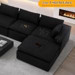 VIKAYAMICS 127" Modular Sectional Cloud Couch with Deep Seat & High-Resilience Foam, Black Upholstered Chenille Sofa, No Assembly Required