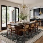 GENIMO 8x10 Area Rugs for Living Room,Machine Washable Non-Slip Vintage Rug, Low Pile Lightweight Carpet for Bedroom, Dining Room, Home Office, Stain & Fade Resistant,Black