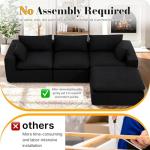 VIKAYAMICS 127" Modular Sectional Cloud Couch with Deep Seat & High-Resilience Foam, Black Upholstered Chenille Sofa, No Assembly Required