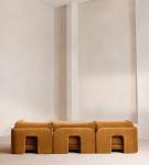 Warm Orange Velvet Modular Curved Plush Stylish Modern Living Room Combo Sofa