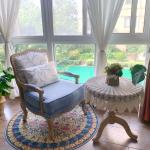 American country solid wood tiger chair single sofa study chair fabric balcony bedroom leisure living room retro chair