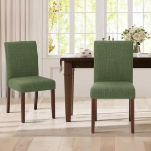 MALOL Upholstered Parsons Dining Chairs Set of 2, Modern Dining Room Chairs with Back, Fabric Kitchen Side Chairs with Wood Legs for Dinner Farmhouse Restaurant, Green
