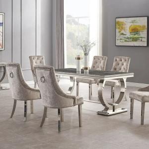 A Modern luxury marble sliver metal dining tables and chairs set 4 seater people dining table set for home living room furnitur