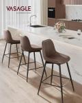 VASAGLE Bar Stools Set of 2, Counter Height Bar Stools with Back, Ergonomic Backrest, Synthetic Leather, Metal Legs, 24.8-Inch Tall Barstools for Kitchen Island Home Bar, Easy Assembly, Coffee Brown