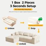 CAMMOO 108” Cloud Sectional Couch in One Box, Compressed Modular Sectional Sofa with Deep Seat, Corduroy Boneless Couches, L-Shaped Sofa for Living Room, 4 Storage Pockets(Left Facing Chaise, Beige)