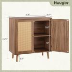 Huuger Buffet Cabinet with Storage, Storage Cabinet with Synthetic Rattan Decor Doors, Accent with Solid Wood Feet, Sideboard for Hallway, Entry, Living Room, Walnut
