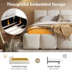 Merax King Size Boucle Platform Bed with Thick Headboard and Footboard, Block Style Upholstery Floor Bed Frame, White