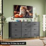 WLIVE 54''W Dresser for Bedroom, Black Dresser TV Stand for 55, 60, 65 inch TV, Wide Chest of Drawers with 9 Drawer, Large Entertainment Center, Fabric Dressers with Wood Top for Closet, Living Room