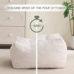 HIGOGOGO Square Stuffed Pouf Ottoman, Corduroy Poufs with Foam Chunk Filling, Furry and Fluffy Pouf Foot Stool Storage Ottoman, 21 X 21 Floor Poufs Foot Rest for Living Room, Beige