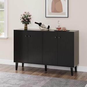Sideboard Buffet Cabinet Kitchen Storage Cabinet Living Room 4 Doors Console Table (Black)