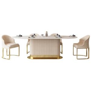 A For Nordic Oval Marble Dining Table Hotel Restaurant Table and six chairs