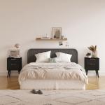 YAUKOMEL Black Night Stand,Modern Bedside Table,Small Nightstand with 2 Drawers,Fluted Side Table with Wood Legs,Mid Century End Table for Bedroom,Small Space,Black 11.8" D x 16" W x 22.4" H CTG55BK