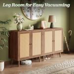 Huuger Buffet Cabinet with Storage, Storage Cabinet with Synthetic Rattan Decor Doors, Accent with Solid Wood Feet, Sideboard for Hallway, Entry, Living Room, Walnut