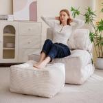 HIGOGOGO Square Stuffed Pouf Ottoman, Corduroy Poufs with Foam Chunk Filling, Furry and Fluffy Pouf Foot Stool Storage Ottoman, 21 X 21 Floor Poufs Foot Rest for Living Room, Beige