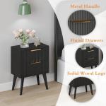 YAUKOMEL Black Night Stand,Modern Bedside Table,Small Nightstand with 2 Drawers,Fluted Side Table with Wood Legs,Mid Century End Table for Bedroom,Small Space,Black 11.8" D x 16" W x 22.4" H CTG55BK