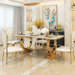 A Modern luxury marble sliver metal dining tables and chairs set 4 seater people dining table set for home living room furnitur
