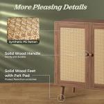 Huuger Buffet Cabinet with Storage, Storage Cabinet with Synthetic Rattan Decor Doors, Accent with Solid Wood Feet, Sideboard for Hallway, Entry, Living Room, Walnut