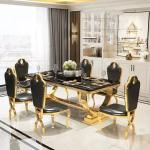 A Modern luxury marble sliver metal dining tables and chairs set 4 seater people dining table set for home living room furnitur