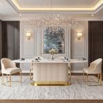 A For Nordic Oval Marble Dining Table Hotel Restaurant Table and six chairs