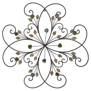 KUWIVO Lechesis 24" Metal Flower Scroll Wall Art Decor Sculptures with Rust Leaf for Living Room Bedroom