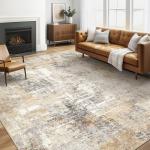 Area Rug Living Room Rugs: 5x7 Washable Large Abstract Modern Soft Stain Resistant Indoor Floor Non Slip Accent Carpet for Bedroom Nursery Playroom Dining Room Office Dorm Home House- Gray Gold