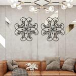 KUWIVO Lechesis 24" Metal Flower Scroll Wall Art Decor Sculptures with Rust Leaf for Living Room Bedroom