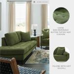 Signature Design by Ashley Bixler Mid-Century Modern Tufted Upholstered Right-Arm Facing Corner Chaise with 2 Toss Pillow, Green