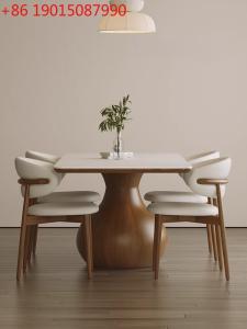 Nordic Solid Wood Dining Tables and Chairs Set Small Apartment Dining Table Walnut White Wax Wood Stone Plate Dining Table