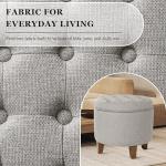 Homepop Home Decor | Upholstered Round Tufted Foot Rest Ottoman | Ottoman with Storage for Living Room & Bedroom | Decorative Home Furniture, Gray Fabric