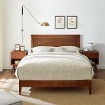 MUSEHOMEINC Mid-Century Modern Solid Wooden Platform Bed with Adjustable Height Headboard for Bedroom,Queen Size Wooden Bed Frame with Headboard,Wood Slat Support & No Box Spring Needed