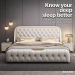 Top-grain Leather Double Bed Soft Backrest Headboard Bed 2 People King Size Frame Bedside Table Nordic Design Bedroom Furniture