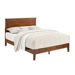 MUSEHOMEINC Mid-Century Modern Solid Wooden Platform Bed with Adjustable Height Headboard for Bedroom,Queen Size Wooden Bed Frame with Headboard,Wood Slat Support & No Box Spring Needed